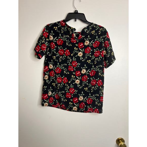 Vintage Bentley Black Floral Polyester Career Short Sleeve Blouse Womens Size Sm - Picture 7 of 9